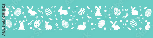Easter horizontal seamless pattern with eggs and bunnies. Easter seamless border. Easter decoration with easter eggs. Hand drawn easter bunnies background. © Tally 18