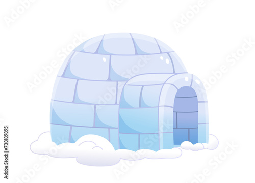 Cartoon ice igloo vector isolated on white. Arctic winter eskimo house iglu on snow. Antarctica, alaska, north pole landscape