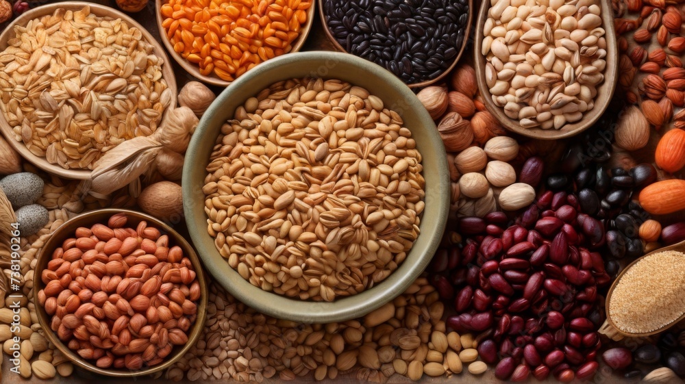An overhead shot of background texture composed of a variety of grains An overhead shot of background texture composed of a variety of grains