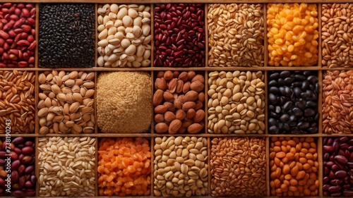 An overhead shot of background texture composed of a variety of grains