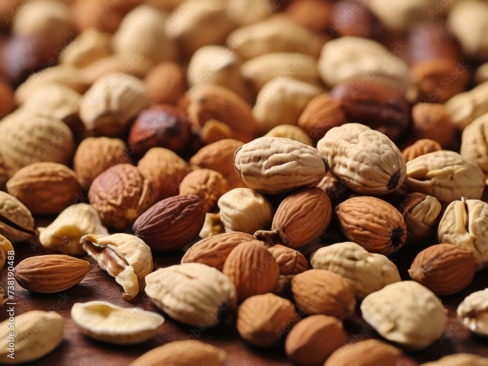 A background texture made from a blend of whole and chopped mixed nuts A background texture made from a blend of whole and chopped mixed nuts