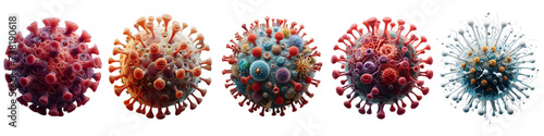 Close up of 3d variable of the virus, influenza, corona, HIV etc, on transparent background.