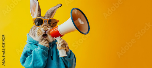 Fashionable Rabbit Announcing with Megaphone