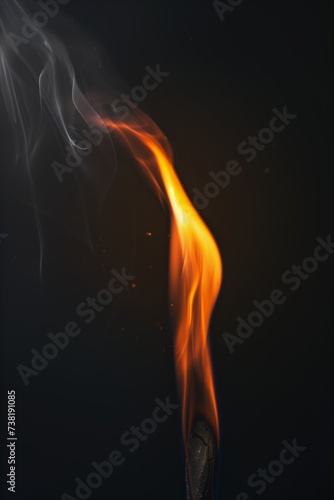 lit matchstick flame viscous volumetric smoke liquid twisting fire emitting bright hot maw photo