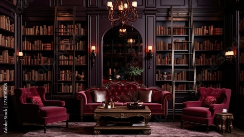 The background of the bookcases is in Burgundy color. © Various Backgrounds