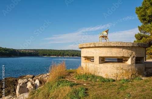 A World War Two bunker on the coast of the Kasteja Forest Park - Park Suma Kasteja - in Medulin, Istria, Croatia. December