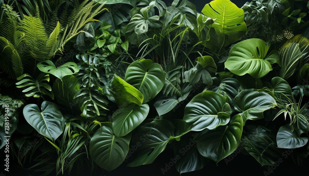 custom made wallpaper toronto digitalFresh green leaves in a tropical rainforest, a beautiful sight generated by AI
