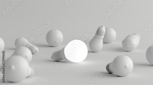 Illuminated Light Bulb Standing Out Among Unlit Bulbs, Concept of Innovation and Ideas
