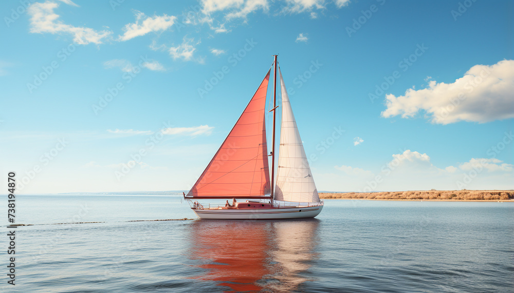 Fototapeta premium Sailing yacht glides on blue waves, nature adventurous leisure generated by AI