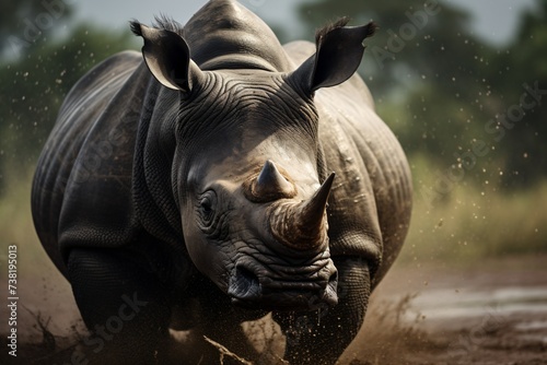 Closeup of a rhinoceros in a wildlife safari