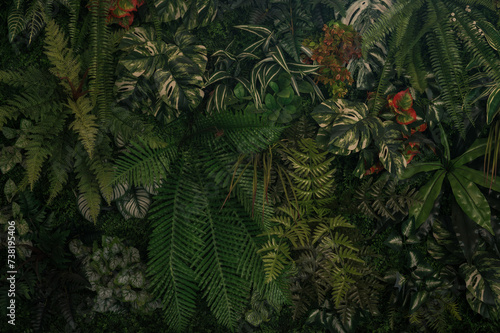Group background of dark green tropical leaves   monstera  palm  coconut leaf  fern  palm leaf bananaleaf  background. concept of nature 