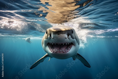 Closeup of the jaws of a deadly shark photo