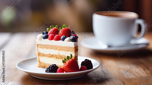 cheesecake with berries and coffee photo