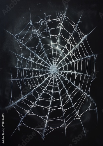 spider web deep droplets winter aerial silk charcoal illustration skeleton spectral man soft cracks cold isolated