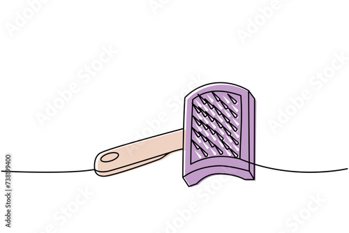Pet brush, fur remover one line colored continuous drawing. Animals accessories, pet toy supplies continuous one line illustration.