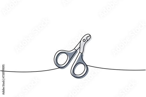 Pet nail clippers one line colored continuous drawing. Animals accessories, pet toy supplies continuous one line illustration.