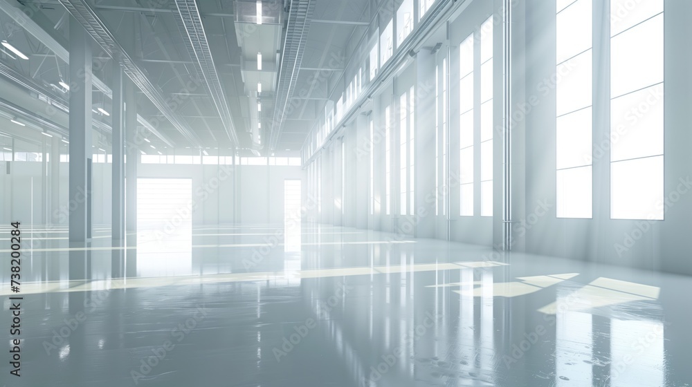 Light empty open space premises with wide windows and a lot of light for warehouse or open space business office for rent Light empty open space premises with wide windows and a lot of light for warehouse or open space business office for rent