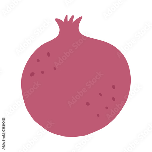 Hand drawn pomegarnet in cartoon flat style, vector illustration isolated on white background. Cute drawing of garnet fruit. Concepts of food and healthy eating.