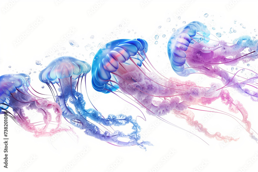 Group of jellyfishes isolated on a white background