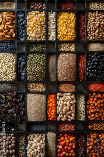 a colorful and varied pattern of different types of seeds photo
