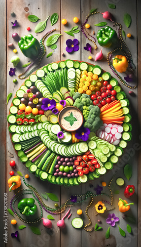 Mardi Gras Celebration with a Festive Vegetable Platter in Vibrant Colors