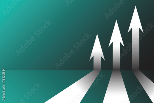 Illustration of three arrows pointing upward, the concept of progress and growth of business and investment.