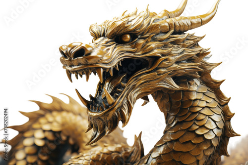 Majestic Dragon Statue Roars With Ferocity. A fearsome dragon statue captures a moment of raw power as it roars fiercely  its mouth wide open in an intimidating display.