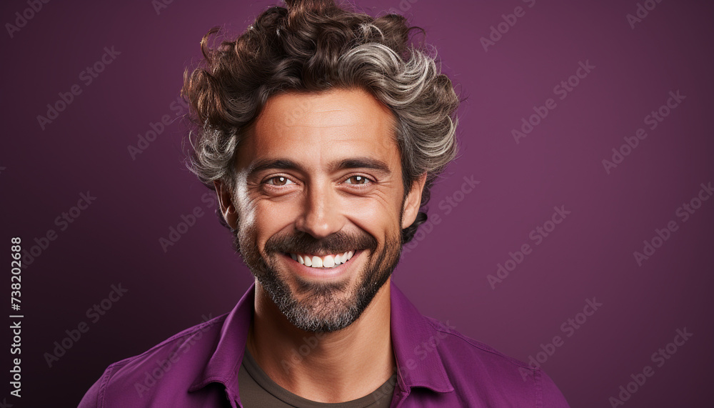 Confident man with a toothy smile, looking at camera happily generated by AI Confident man with a toothy smile, looking at camera happily generated by AI