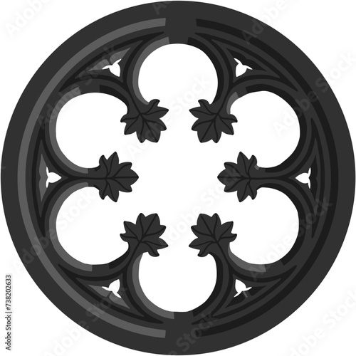 Gothic rosette/rose window stylized drawing. Architectural stone frame; european medieval cathedral/church tracery/engraving illustration; vector
