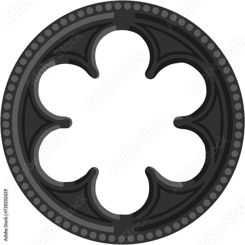 Gothic rosette/rose window stylized drawing. Architectural stone frame; european medieval cathedral/church tracery/engraving illustration; vector