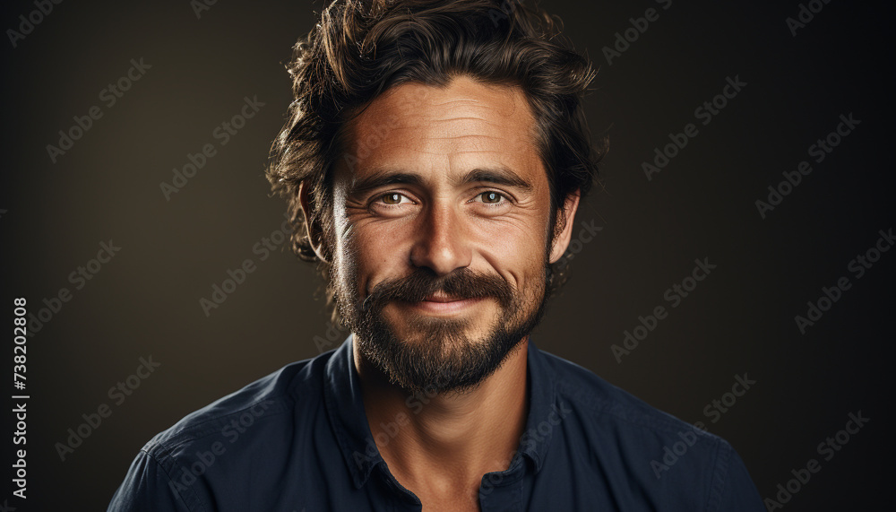 Handsome young man with a beard smiling confidently at the camera generated by AI Handsome young man with a beard smiling confidently at the camera generated by AI