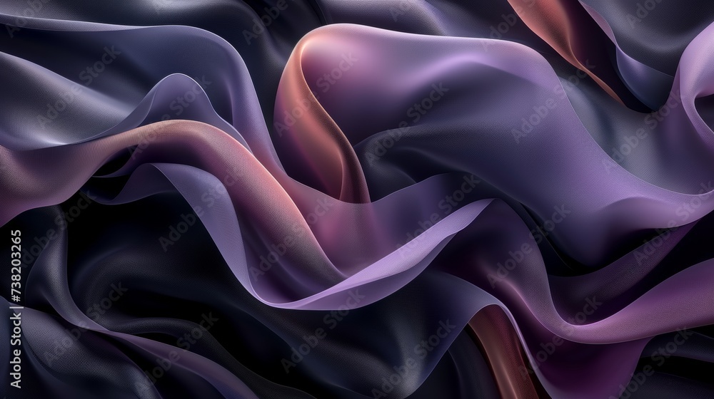 Fototapeta premium Dark matte abstract 3d smooth wavy background in black and blue tones for aesthetic concept design