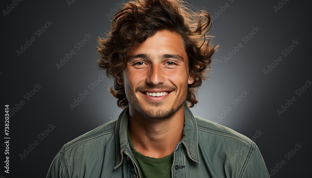 A cheerful young man with a confident smile on black background generated by AI A cheerful young man with a confident smile on black background generated by AI