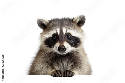 Raccoon Observing White Wall. A raccoon stands atop a white wall, attentively observing its surroundings.