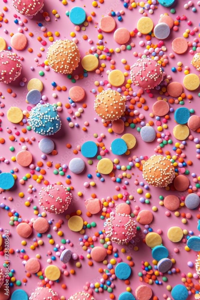 colorful sprinkles on a pink background colorful sprinkles on a pink background