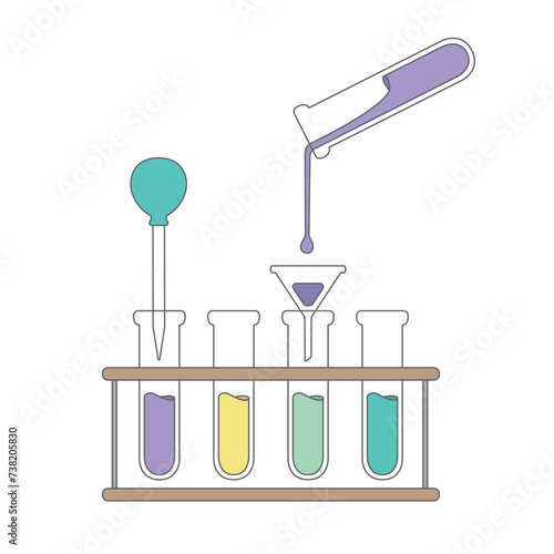 Vector elements. A chemical experiment. Medical research. Mixing of substances. Scientific laboratory experience with chemical reagents.