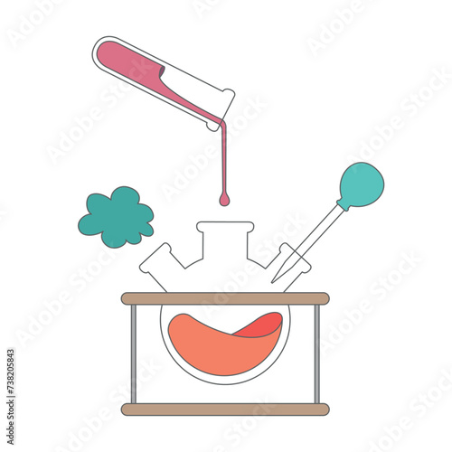 Vector elements. A chemical experiment. Medical research. Mixing of substances. Scientific laboratory experience with chemical reagents.