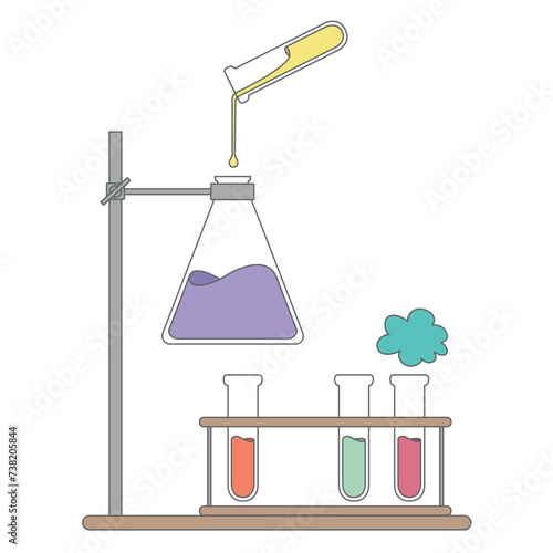 Vector elements. A chemical experiment. Medical research. Mixing of substances. Scientific laboratory experience with chemical reagents.