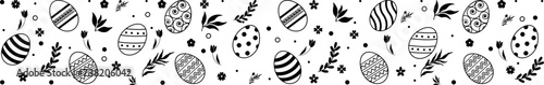  Easter eggs horizontal seamless pattern.Easter seamless border. Easter decoration with easter eggs.Hand drawn easter bunnies background.
