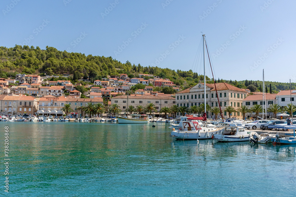 Waterfront view of idyllic town Vela luka on Korcula island in Croatia