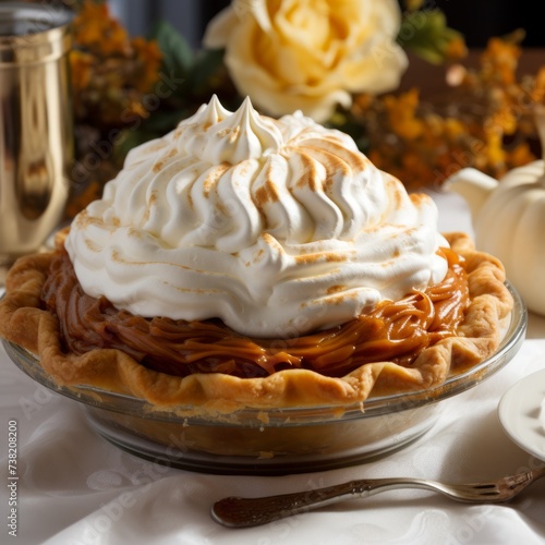 Decadent Caramel Pumpkin Pie Topped With Fluffy Whipped Cream