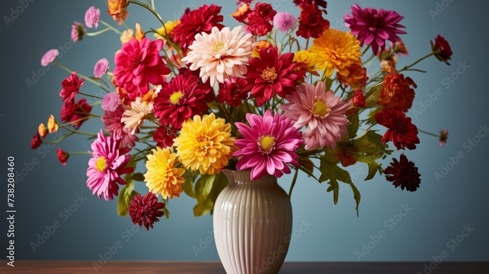 A beautiful bouquet of colorful dahlia flowers in a vase A beautiful bouquet of colorful dahlia flowers in a vase