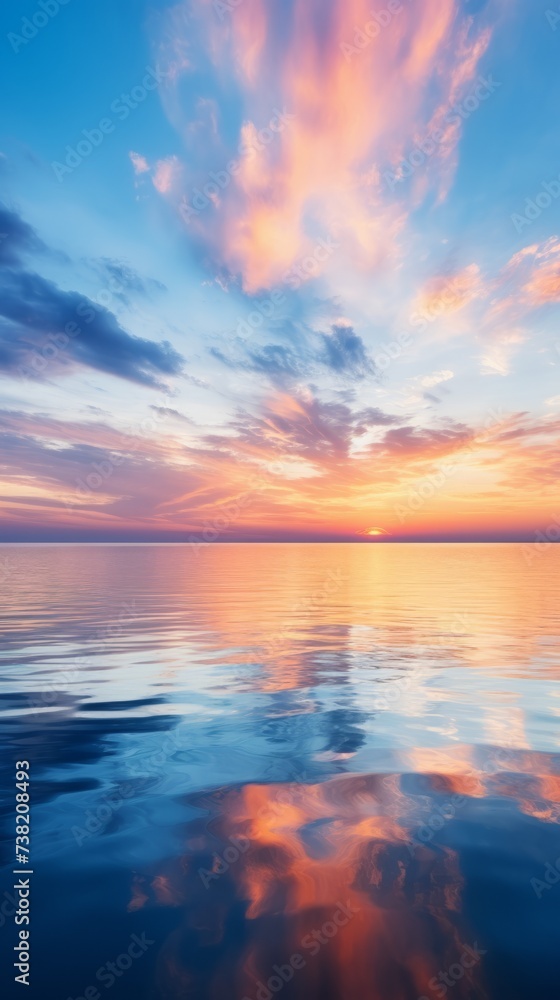 Naklejka premium A vivid sunset over a calm sea