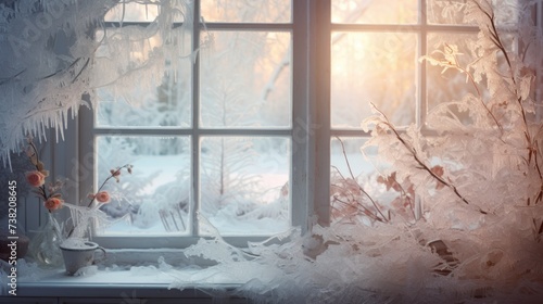 The frost background on the window is in umber color