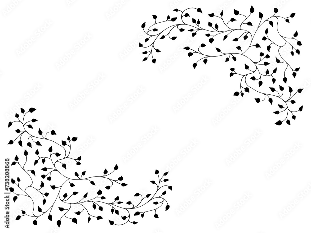 Fototapeta premium Set of floral tree branch, leaf, plants. Decorative Elements for Decoration. Hand drawing doodles of vector vintage botanical elements. Line art. Botanic outline pencil sketch draw