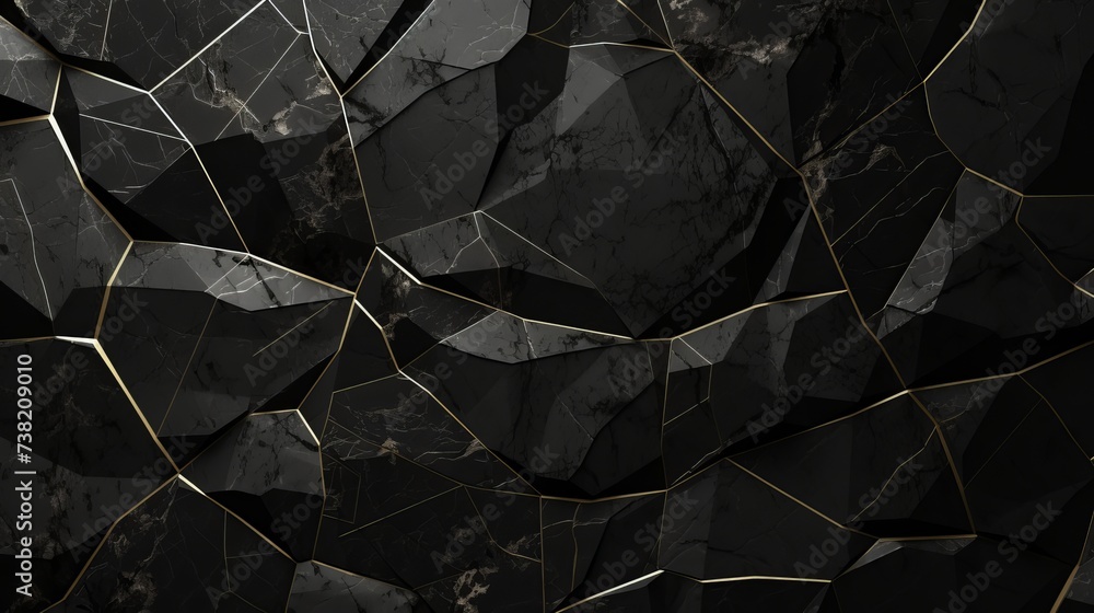 Black marble with veins, Marbel texture with high resolution, The luxury of polished limestone background. Marble with Polygon Design 3D Wallpaper - obrazy, fototapety, plakaty 