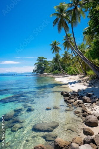 Beautiful beach with palm trees and crystal clear water © Adobe Contributor