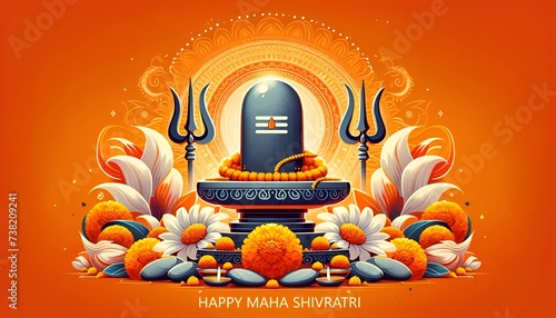 Illustration for maha shivratri with a lord shiva lingam and trident. photo