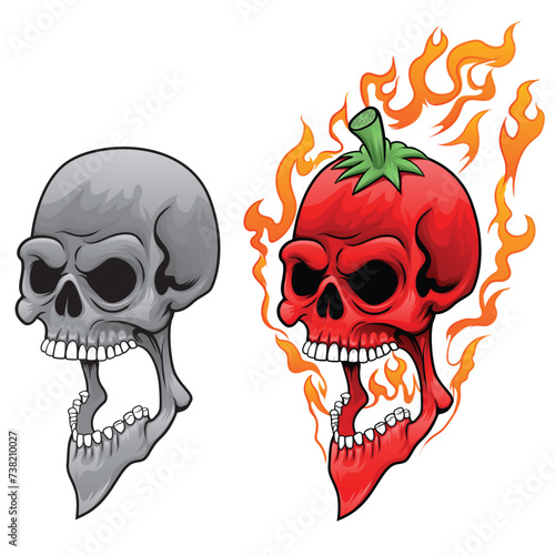chili with a skull face spitting fire from its mouth Vector art