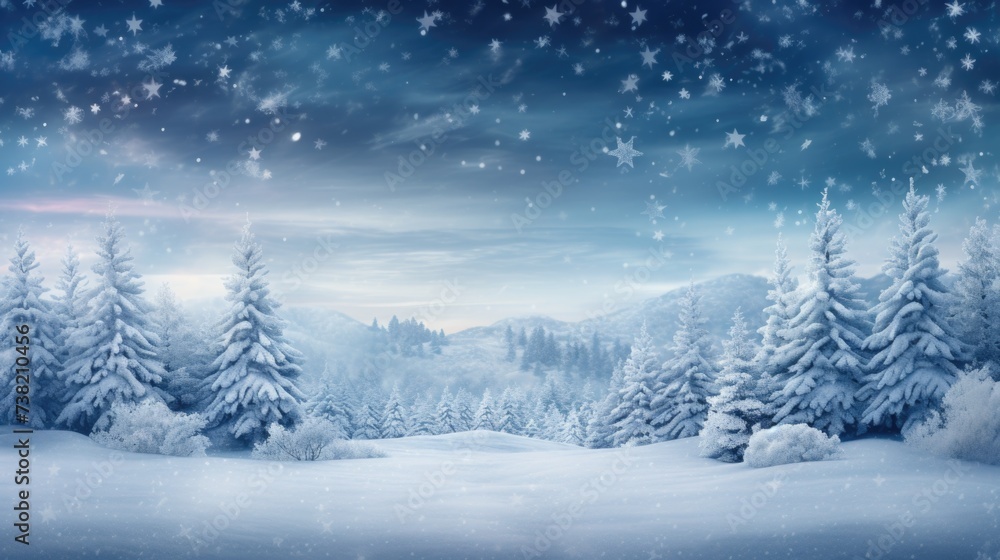 Naklejka premium Winter Christmas background with trees covered in snow